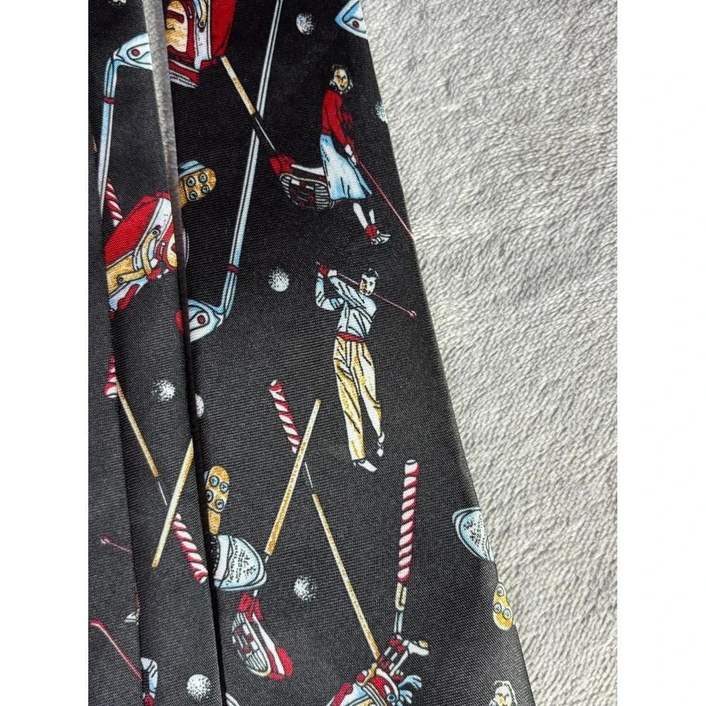 Golf Novelty Tie Mens OS Black Sports Clubs‎ Bags Polyester Necktie